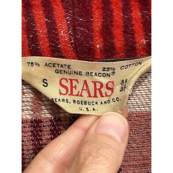 Vintage Sears Genuine Beacon Plaid Red Beige Long Open Front Robe - Picture 5 of 8